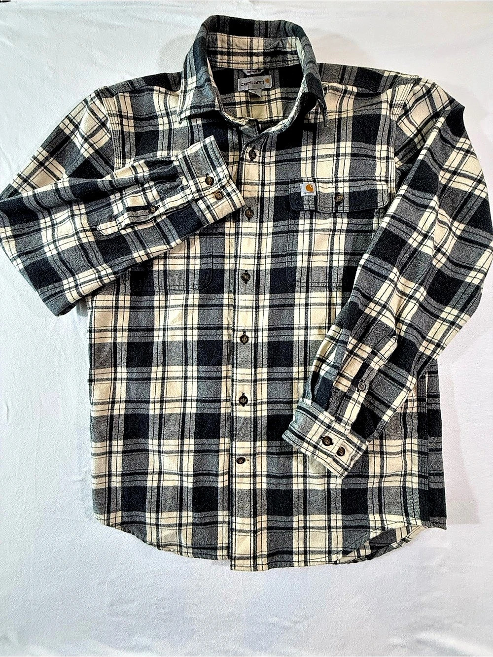 Carhartt Original Fit Plaid Flannel Long-Sleeve Shirt Black & Cream Small